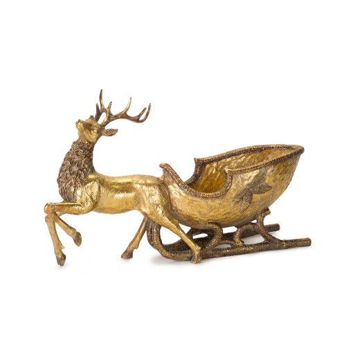 19" Gold Christmas Deer with Sleigh Table Top Figurine - IMAGE 1