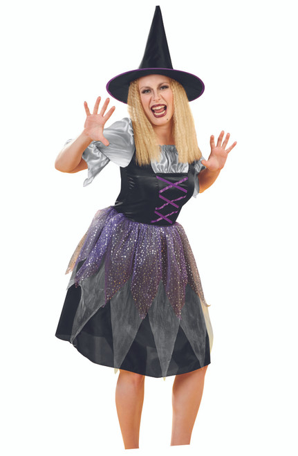Black and Purple Witch Women Adult Halloween Costume - Medium - IMAGE 1