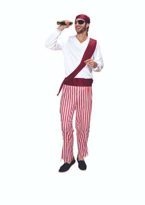 Red and White Pirate Men's Adult Halloween Costume - Large - IMAGE 1