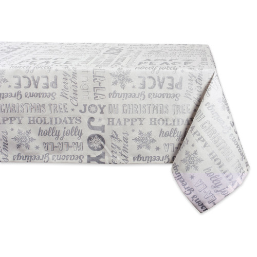 Christmas Collage Rectangular Cotton Tablecloth - 84" - White and Silver - IMAGE 1