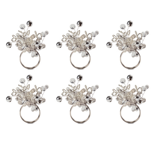 Set of 6 Silver Colored Multiple Beaded Napkin Rings 4" - IMAGE 1