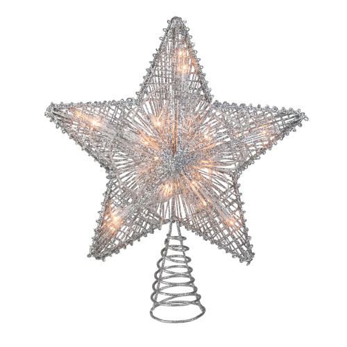 10" Lighted Silver Glittered Star Christmas Tree Topper - Clear Lights - IMAGE 1