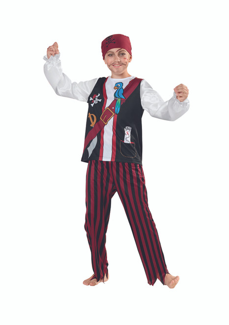 Red and Black Pirate Boy Child Halloween Costume - Large - IMAGE 1