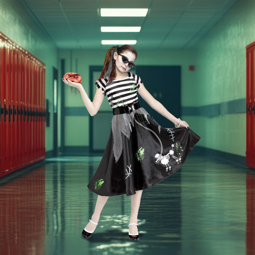 Black and White Sock Hop Zombie Girls Children Halloween Costume - Medium - IMAGE 1