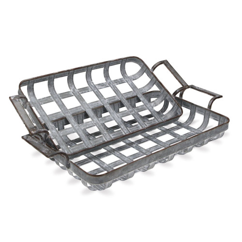 Set of 2 Gray Rectangular Woven Tray with Side Handles 22.75" - IMAGE 1