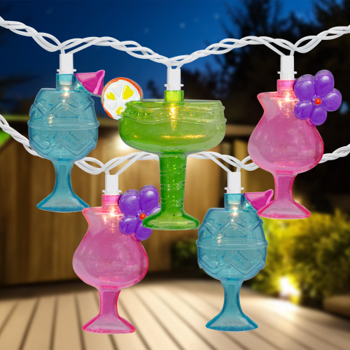 Cocktail Glasses Patio Light Set - Multi-Color - 7.25' White Wire - 10ct - IMAGE 1