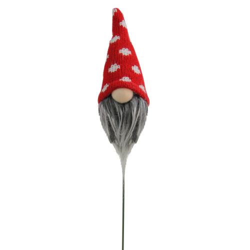 12.5" Red and White Polka Dots Santa Gnome Head Christmas Pick - IMAGE 1