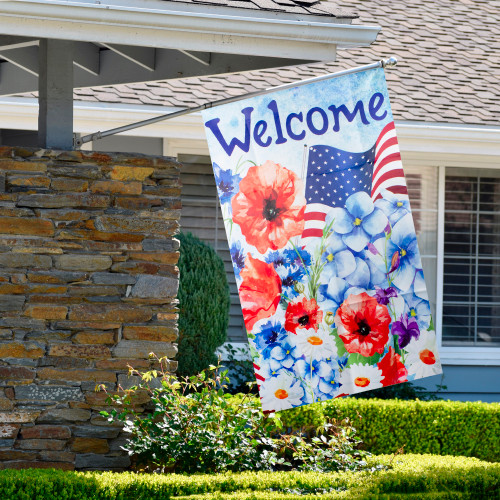 Floral Welcome Patriotic Outdoor Flag - 40" x 28" - IMAGE 1