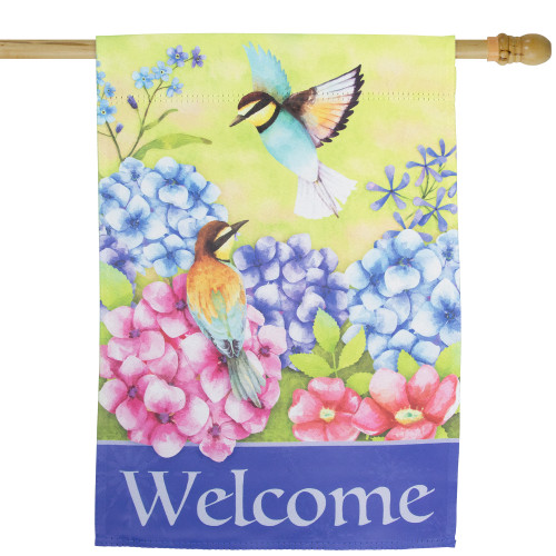 Welcome Floral Hummingbird Outdoor House Flag 28" x 40" - IMAGE 1