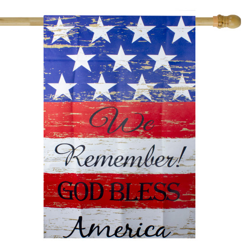 Stars and Stripes "We Remember! God Bless America" Patriotic House Flag - 40" x 28" - IMAGE 1