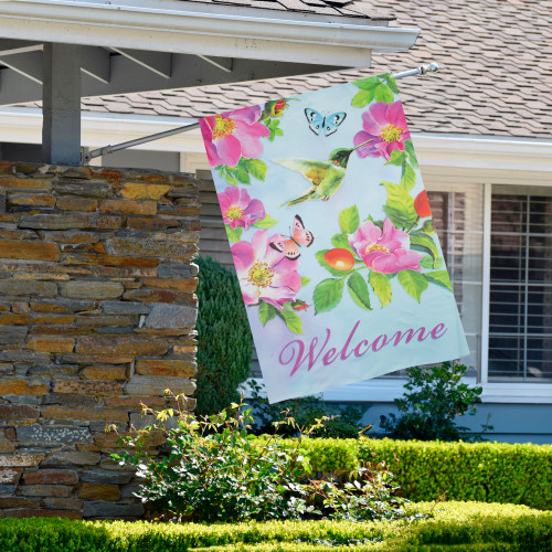 Welcome Hummingbird Floral Outdoor House Flag 28" x 40" - IMAGE 1