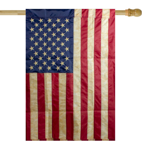 Red and Blue Embroidered Tea-Stained American House Flag 40" x 28" - IMAGE 1