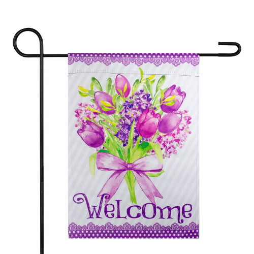 Welcome Purple Floral Bouquet Outdoor Garden Flag 12.5" x 18" - IMAGE 1