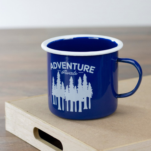 Metal Adventure Awaits Mug Decoration - 5.5" - Blue and White - IMAGE 1