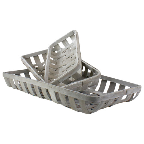 Set of 3 White Washed Rectangular Woven Baskets 32.75" - IMAGE 1
