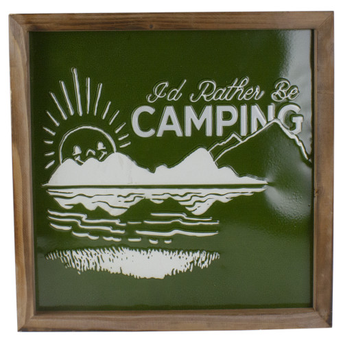 14” Green and White I'd Rather Be Camping Metal Wall Art - IMAGE 1