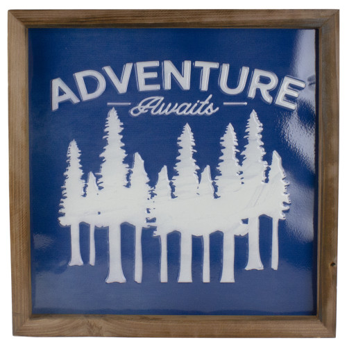 14" Blue and White Adventure Awaits Metal Wall Art - IMAGE 1
