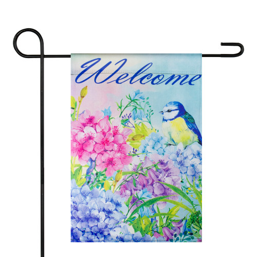 Blue and Purple Welcome Bird Outdoor Garden Flag 12.5" x 18" - IMAGE 1