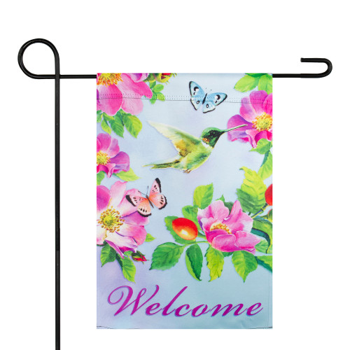 Welcome Hummingbird Floral Outdoor Garden Flag 12.5" x 18" - IMAGE 1