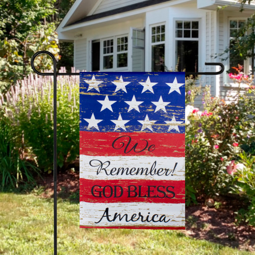 Patriotic "We Remember! God Bless America" Outdoor Garden Flag - 18" x 12.5" - IMAGE 1