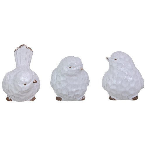 Set of 3 Shiny White Rustic Textured Tabletop Bird Figurines 5.75" - IMAGE 1