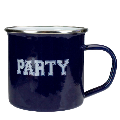 4.75" Dark Blue and White Metal Varsity Party Coffee Mug - IMAGE 1