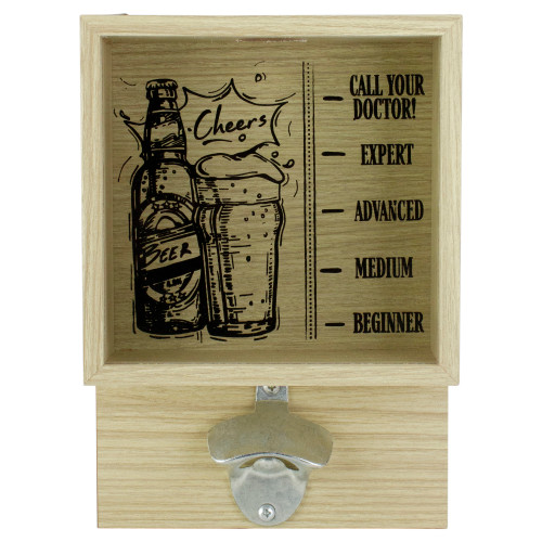10.25" Wood and Glass 'Cheers' Bottle Opener with Storage Box - IMAGE 1