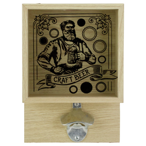 10.25" Wood and Glass 'Craft Beer' Bottle Opener with Storage Box - IMAGE 1