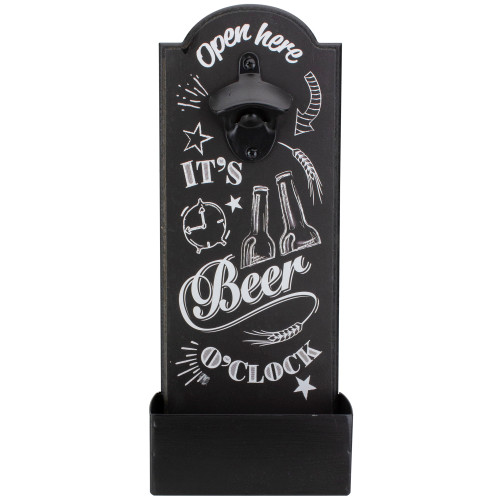 14.5" Black and White 'Beer O'Clock' Bottle Opener with Storage Bin - IMAGE 1