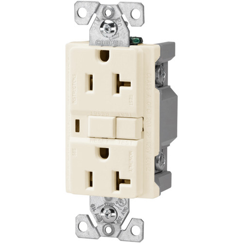 Cooper Wiring VGF20A 20-Amp, 2-Pole, 3-Wire, 125-Volt, Duplex GFCI Receptacle - Almond - IMAGE 1