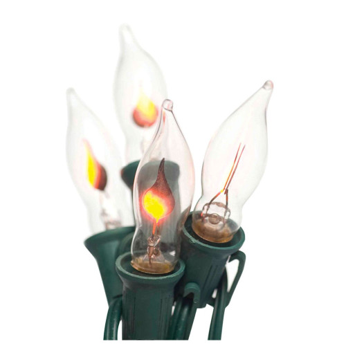 7-Count Clear Flicker Flame Christmas Light Set, 10.5ft Green Wire - IMAGE 1