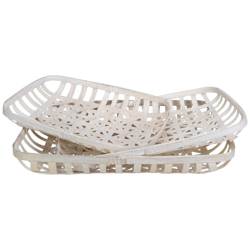 Set of 3 White Rectangular Lattice Tobacco Table Top Baskets - IMAGE 1