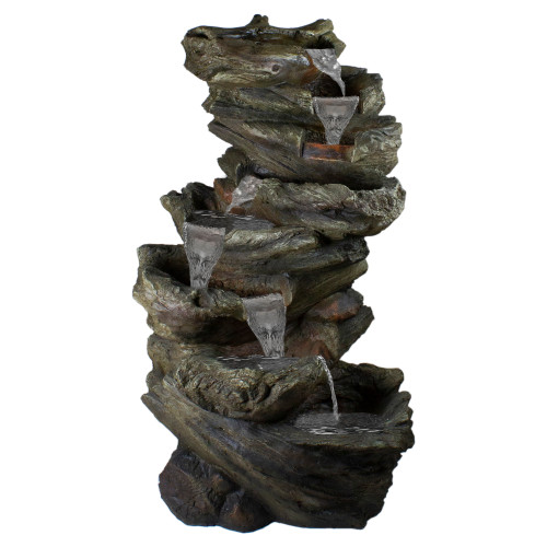 42" Gray Lighted Rock Outdoor Garden Water Fountain - IMAGE 1