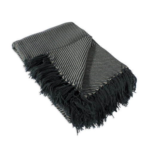 60" Gray Luxury Chevron Patterned Throw Blanket with Fringe Border - IMAGE 1