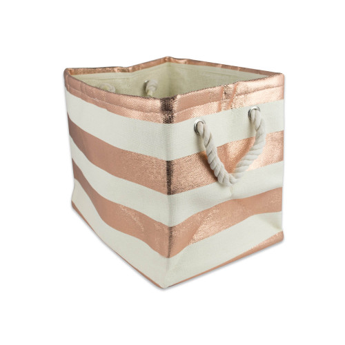 17" Rose Gold and White Stripe Storage and Laundry Bin - IMAGE 1