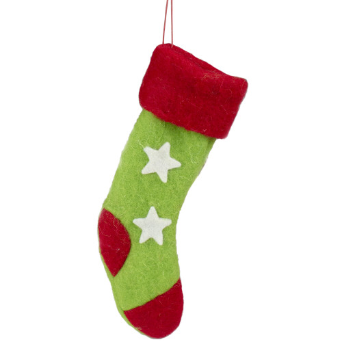 9.5" Green and Red Stars Felt Christmas Stocking Ornament - IMAGE 1