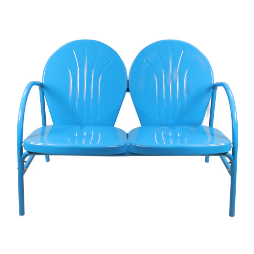 47-Inch Outdoor Retro Tulip Steel Loveseat, Sky Blue - IMAGE 1