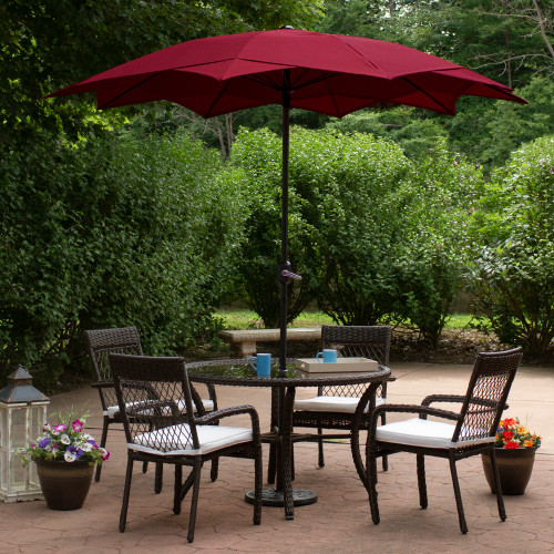 8.85ft Outdoor Patio Lotus Umbrella with Hand Crank, Burgundy
