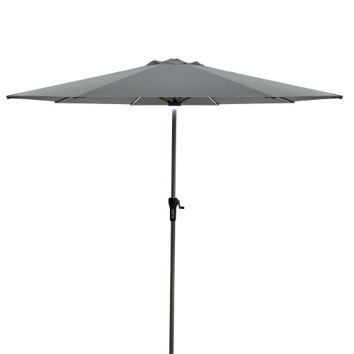 9ft Solar Lighted Outdoor Patio Market Umbrella with Hand Crank and Tilt Gray - IMAGE 1