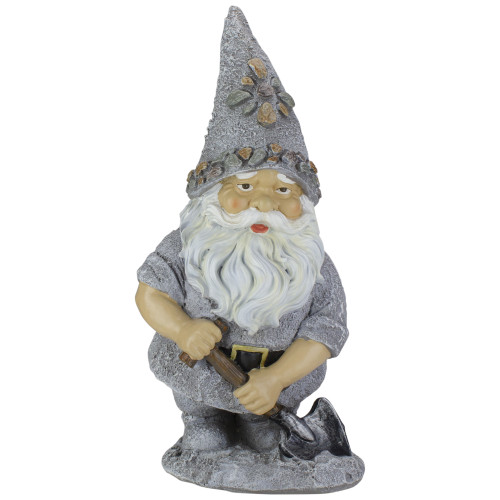 13.25" Pebble Gnome with Shovel Outdoor Garden Statue - IMAGE 1