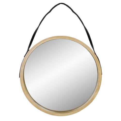 21" Beige Round Modern Mirror With Woodgrain Finish - IMAGE 1