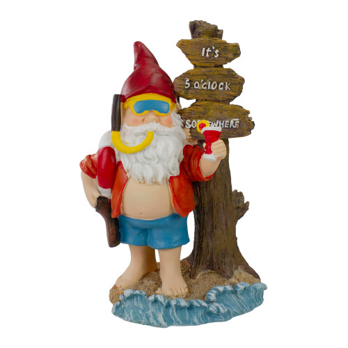 10.5" Red and Blue Beach Gnome Outdoor Garden Statue - IMAGE 1