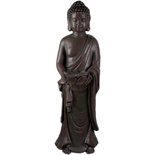 19.5" Gray Standing Buddha with Lotus Outdoor Garden Statue - IMAGE 1