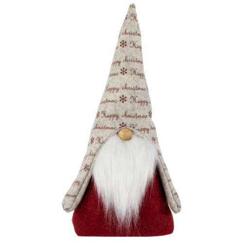 12" Red and Gray "Happy Christmas" Gnome Figure - IMAGE 1