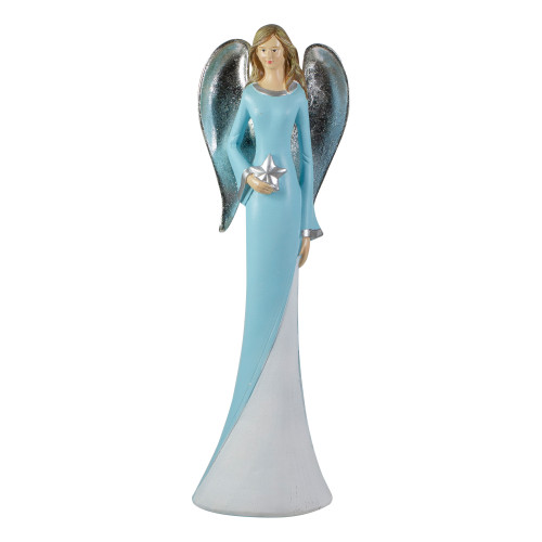 6.5" Blue and White Tabletop Angel Figurine Holding a Star - IMAGE 1