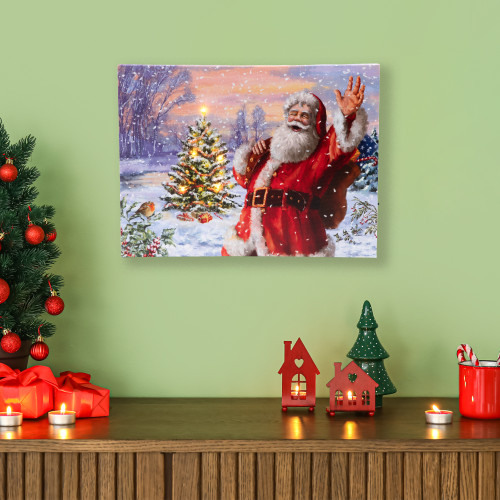 Lighted Santa with Christmas Tree Canvas Wall Art 11.75" x 15.75" - IMAGE 1