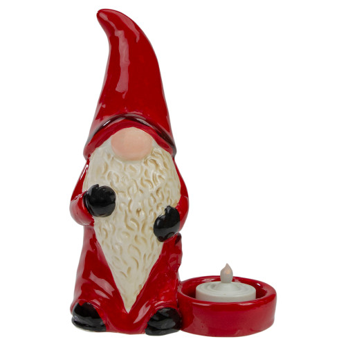 7" Red and Black Gnome Tea Light Christmas Candle Holder - IMAGE 1