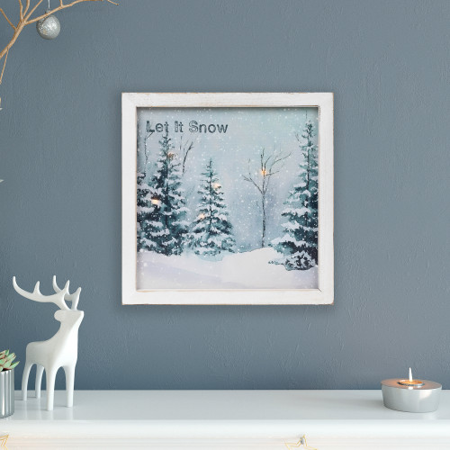 LED Lighted Let it Snow Winter Forest Christmas Canvas Wall Art - 10" x 10" - IMAGE 1