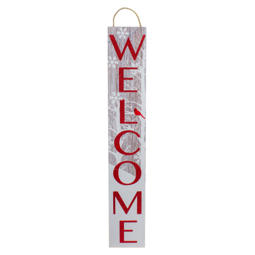 Red and White Cardinal 'Welcome' Christmas Wall Decor - IMAGE 1
