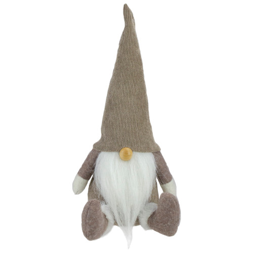 Plush Sitting Gnome with Corduroy Hat Christmas Figure - 10" - Brown and White - IMAGE 1